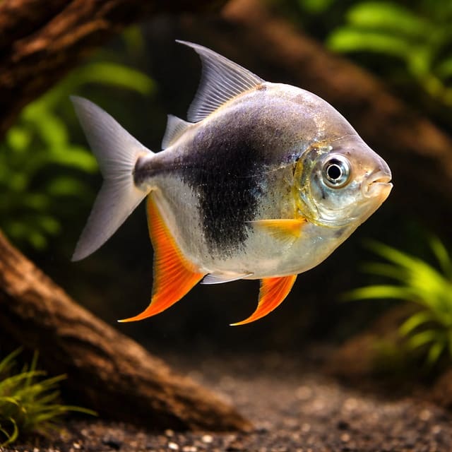 Blackberry Silver Dollar (Myleus sp. Lamax III) representative aquarium illustration