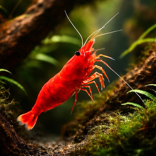 Representative Super Red Sakura Shrimp; colour, grade, sex and exact markings vary