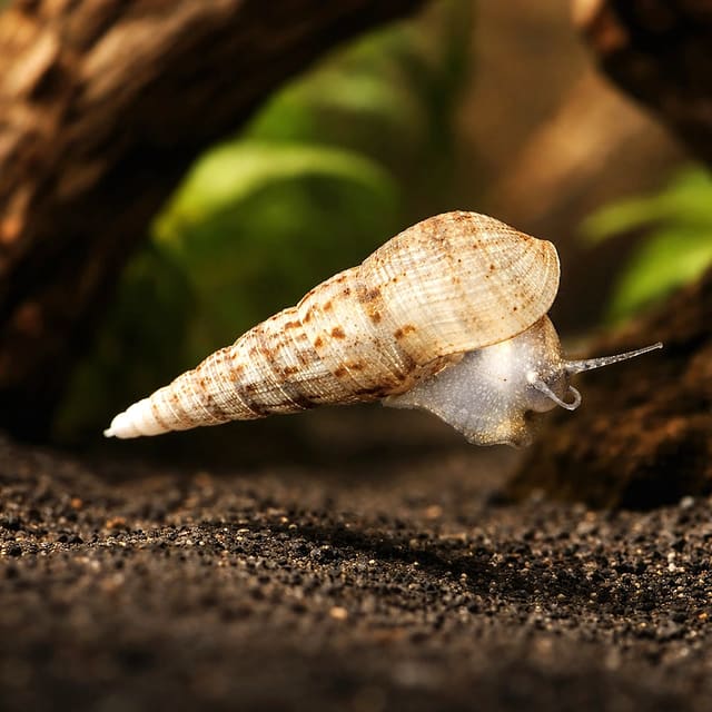 Malaysian Trumpet Snail in a mature planted freshwater aquarium
