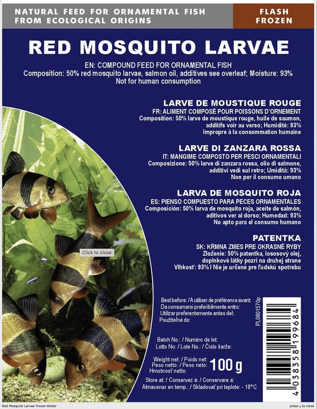 Red Mosquito Larvae frozen fish food 6 x 100g pack