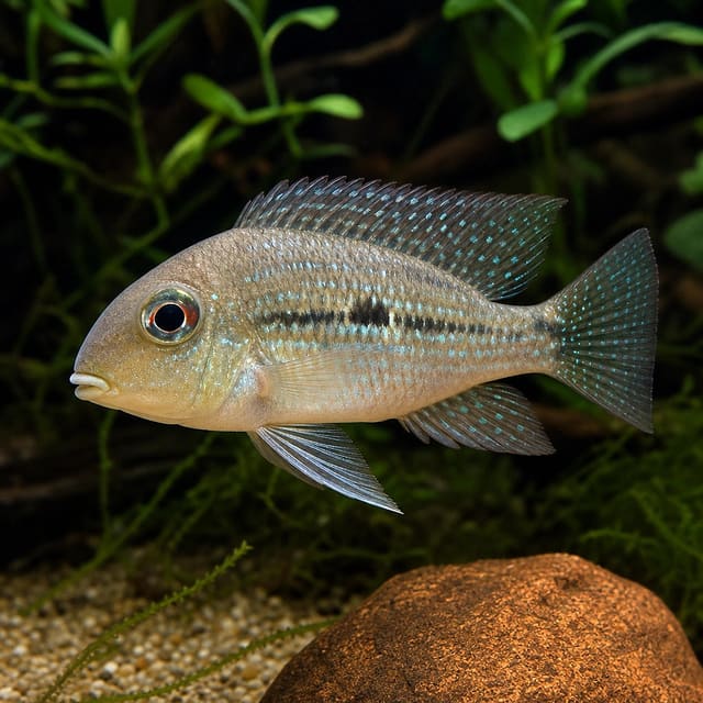 Juvenile Geophagus sveni Rio Parana earth eater cichlid, 3-4 cm, freshwater tropical fish