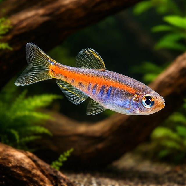 Glowlight Danio aquarium reference; not the exact fish dispatched