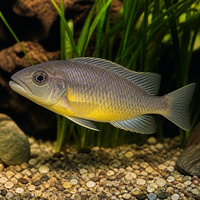 Haplochromis Yellow Belly African cichlid 4-5 cm with golden belly and slender body
