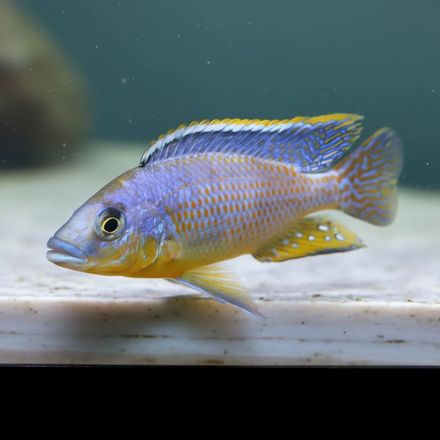 Illustration of a mature male Hertae Hap Cichlid; supplied fish is unsexed and colour varies