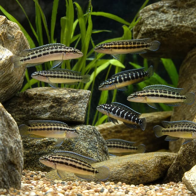 Julie Mixed Julidochromis cichlid 3.5-4.5 cm showing striped body pattern