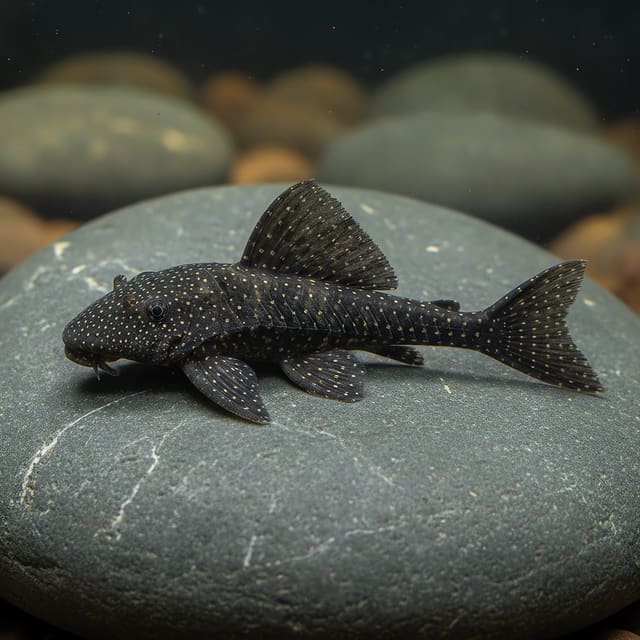 L067 Pseudoancistrus sp. pleco catfish, 5–7 cm, shown in a tropical aquarium