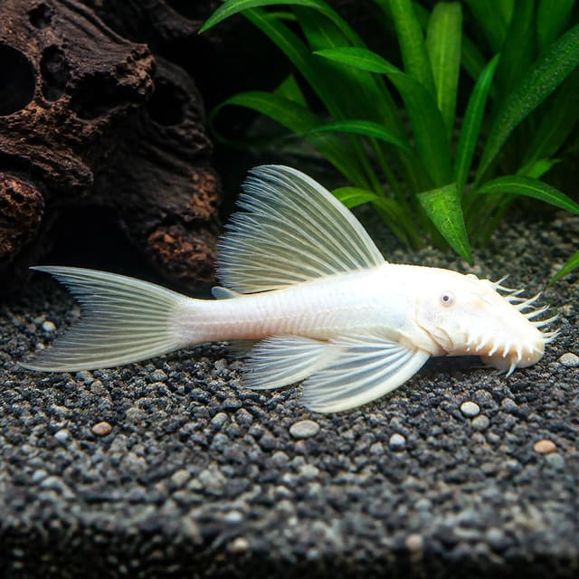 representative Snow White Longfin Bristlenose Pleco (Ancistrus sp.); not the exact fish supplied