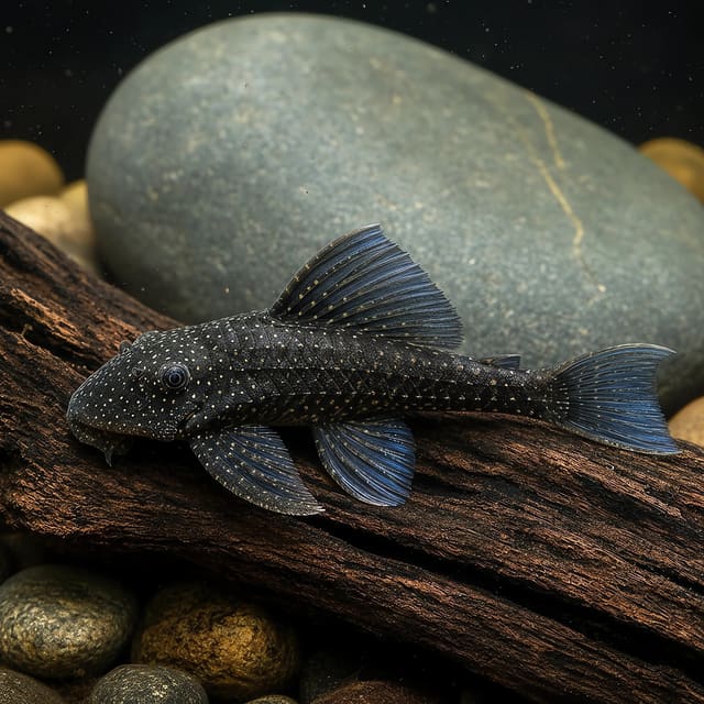 L239 Blue Fin Panaque pleco 3-4 cm juvenile catfish with blue fins and patterned body