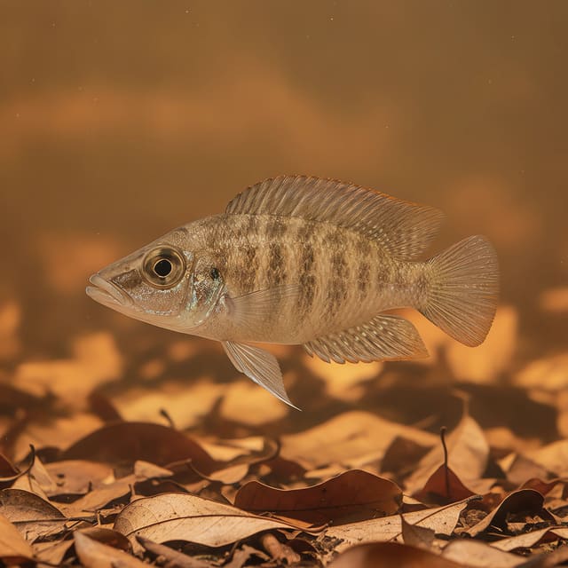 Lamprologus comp. Tanzania Red Fin cichlid 3-4 cm with red fins in aquarium