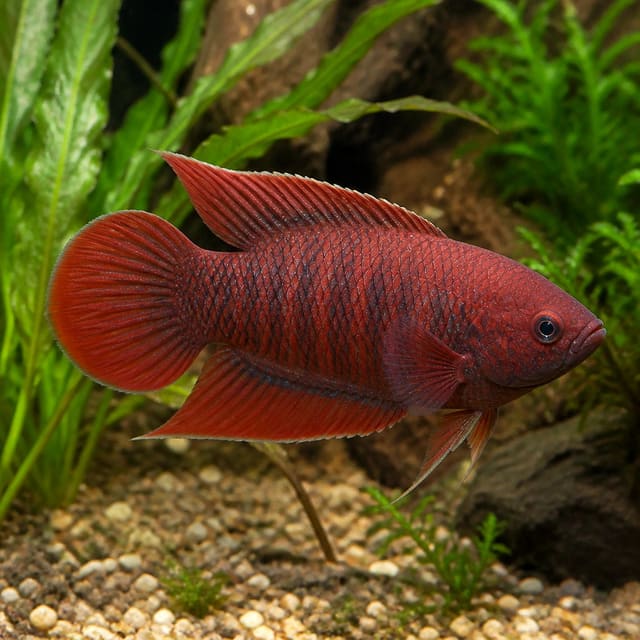 Red Velvet Paradise Fish (Macropodus opercularis) - stunning red labyrinth fish