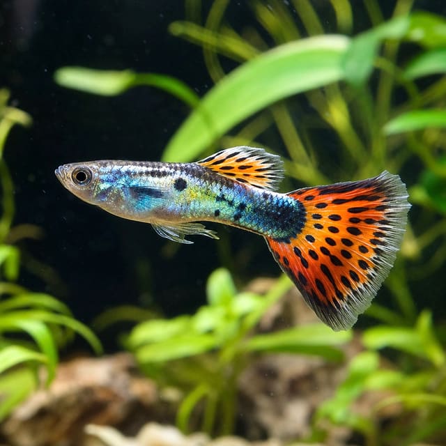 Poecilia reticulata male mix F1 natural aquarium image