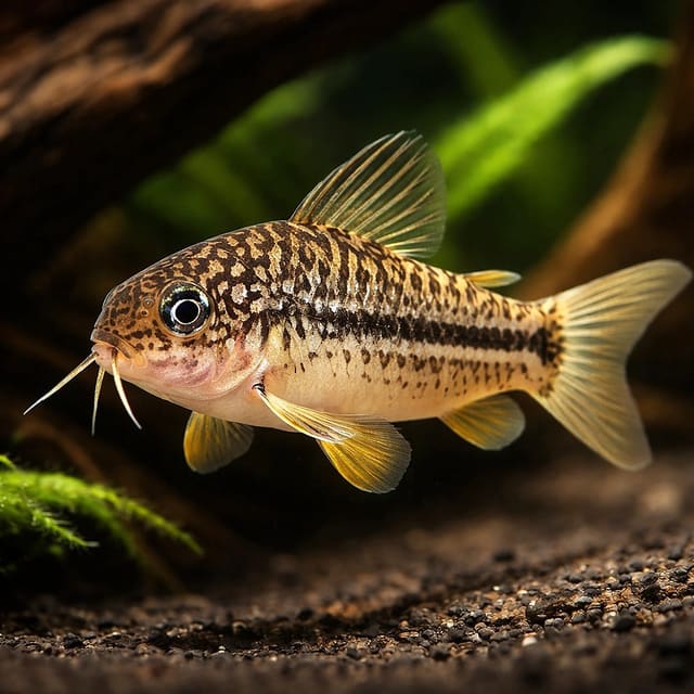 Mini Cory / Light-Spot Catfish (Gastrodermus nanus) exact source and aquarium views