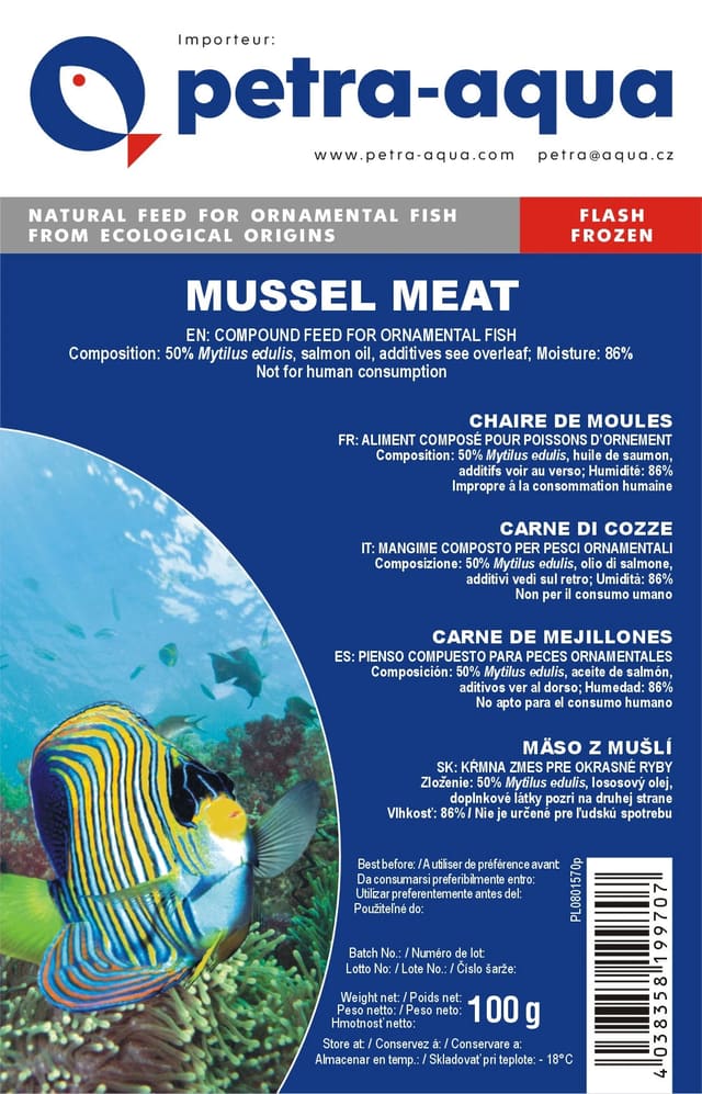 Petra Mussel Meat frozen blister pack 6 x 100g aquarium fish food
