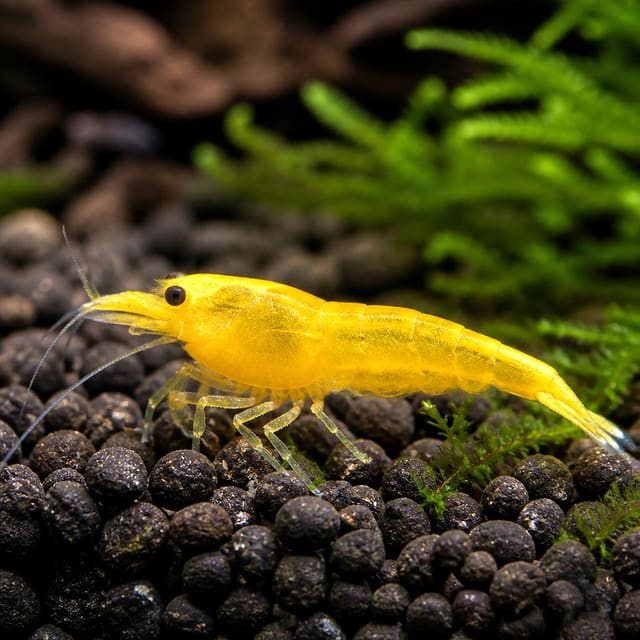 Yellow Shrimp (Neocaridina davidi) - bright yellow freshwater dwarf shrimp