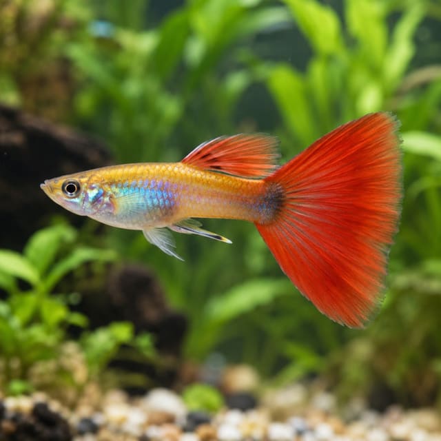 Neon Golden Red Male Guppy (Poecilia reticulata)