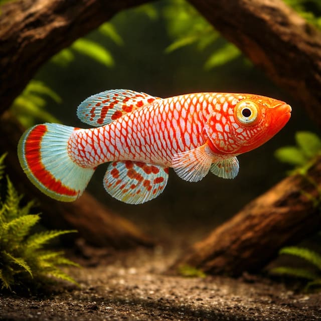 Beira 98 Albino Nothobranchius rachovii aquarium reference; not the exact fish dispatched
