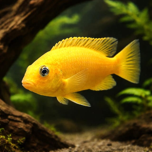 Illustration of an Orange Chilumba Cichlid; supplied fish is unsexed and adult colour varies