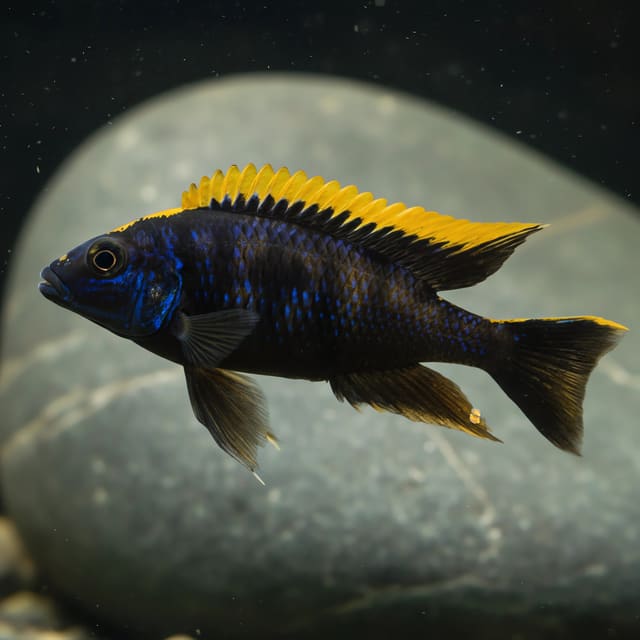 Black Orange Dorsal Cichlid (Otopharynx lithobates) - Live Malawi cichlid