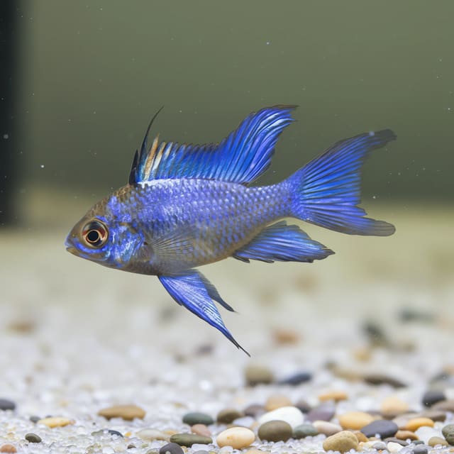 Electric Blue Longfin Ram (Mikrogeophagus ramirezi) - Live dwarf cichlid