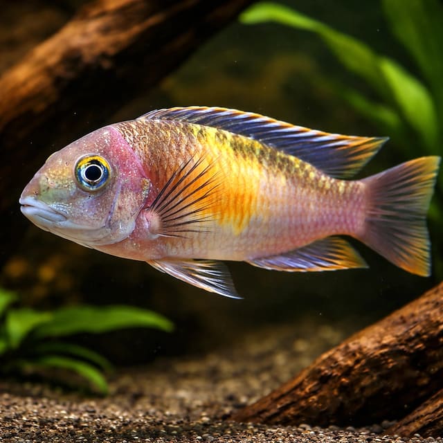 Super Red Kribensis Cichlid (Pelvicachromis pulcher), exact Petra source image for N955