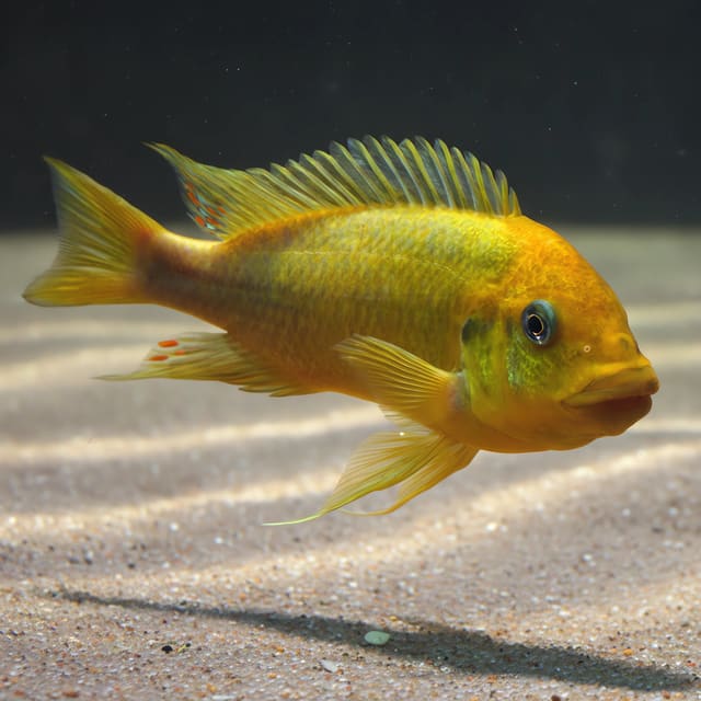 Petrochromis moshi yellow in a planted aquarium — representative image