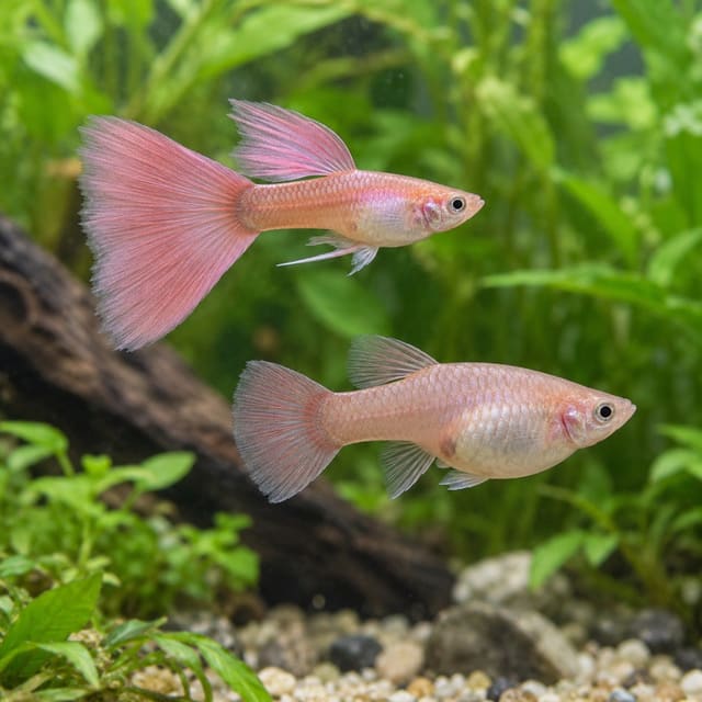 Pink Guppy Pair (Poecilia reticulata) – illustrative image, individual fish vary