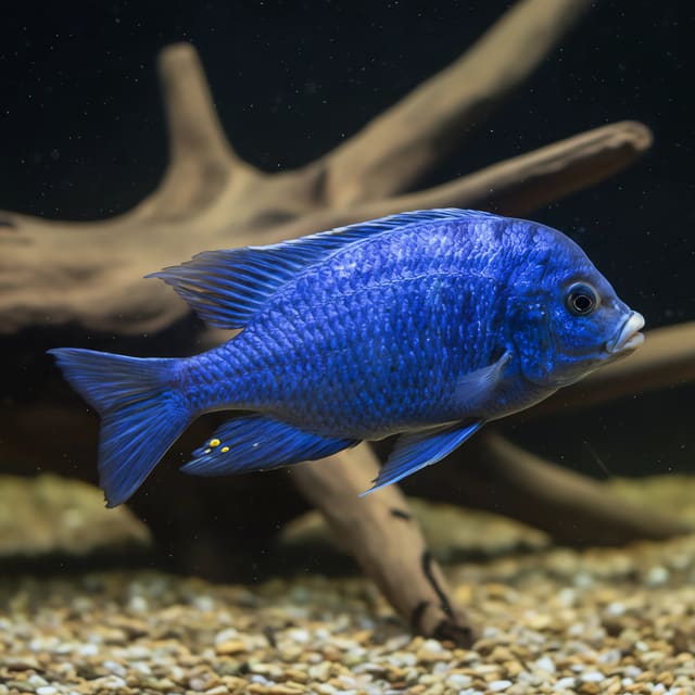 Star Sapphire Hap (Placidochromis phenochilus) - iridescent blue-spotted Haplochromine from Lake Malawi