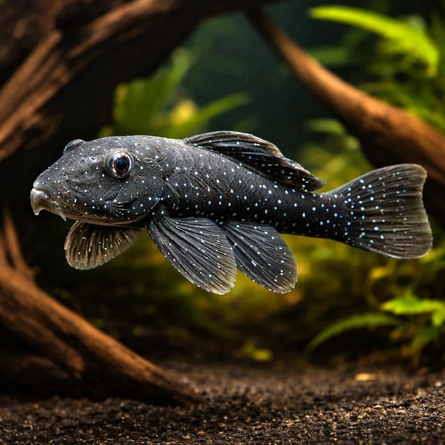 Representative L030 Peppermint Pleco illustration on driftwood - Spectracanthicus punctatissimus — representative image