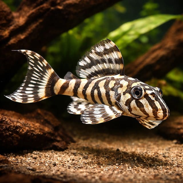 Stylised representative L236 Pleco (Hypancistrus seideli), basic grade, on driftwood