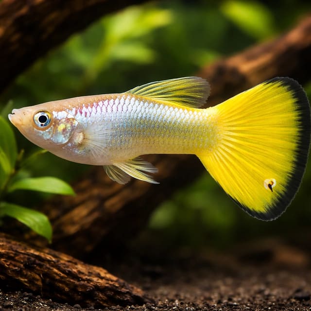 German Yellow Male Guppy (Poecilia reticulata)