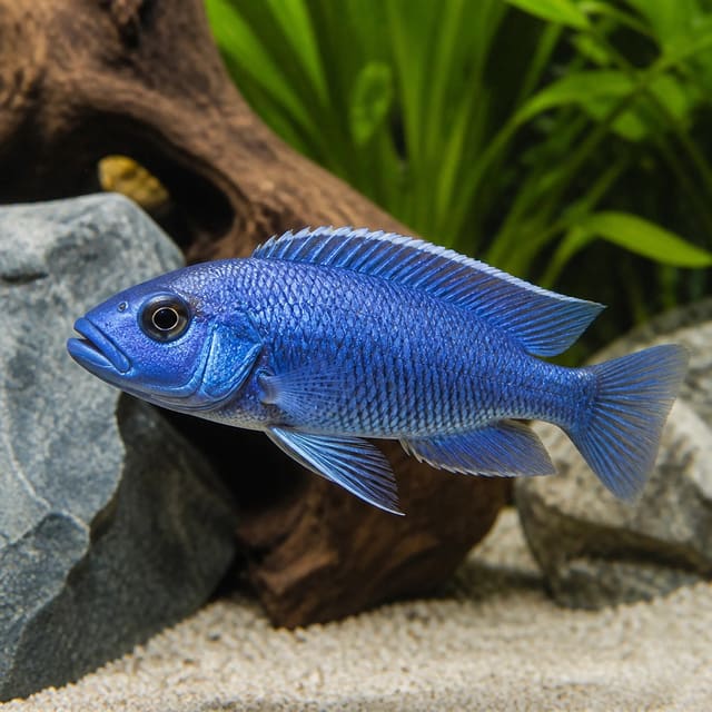 Pseudotropheus Membe Deep Mbuna cichlid juvenile 3-4 cm with Malawi rockfish colouring