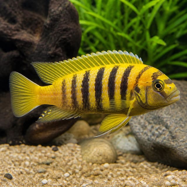 Pseudotropheus zebra Kavanga Gold Malawi mbuna cichlid 7-9 cm with golden colouration