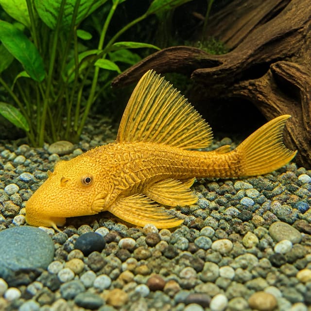 Leopard Pleco – Pterygoplichthys gibbiceps with leopard-spotted pattern and sail fin