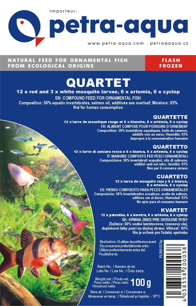 Quartet frozen blister aquarium fish food 6 x 100g pack