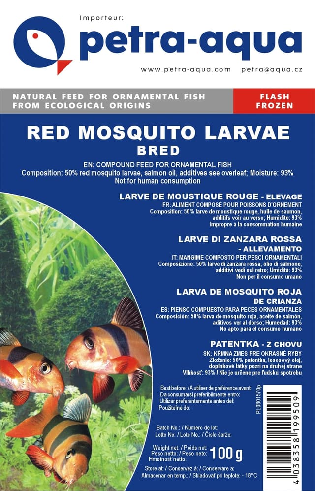 Petra Red Mos. Larvae bred frozen blister pack 6 x 100g aquarium fish food