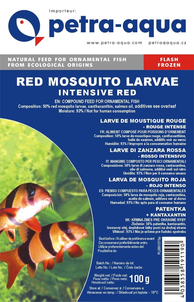 Petra Red mosquito L. Intensive Red frozen fish food 6 x 100g blister pack