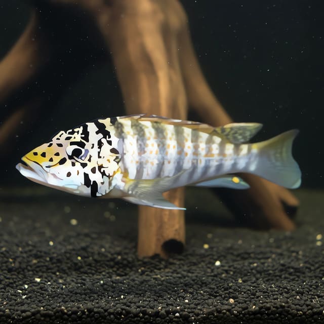 Red-Spotted Spothead Hap Shuja horei source photo showing mottled head markings and barred flank