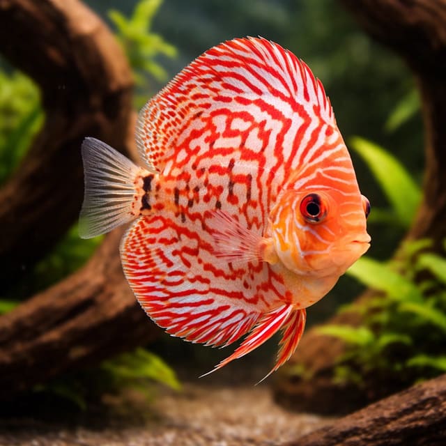 Red Turquoise High Body Discus in a warm specialist aquarium — representative image