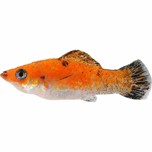 Sailfin molly (Poecilia latipinna) from an assorted colour mix, orange-red with a dark-spotted sail-like dorsal fin