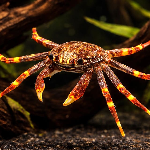Sally Lightfoot Crab Percnon gibbesi medium size on live rock in a marine aquarium