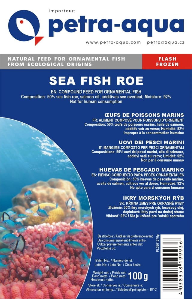 Petra Sea Fish Roe frozen blister fish food pack 6 x 100g