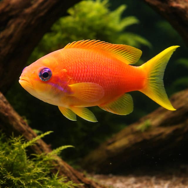 Female Sea Goldie anthias Pseudanthias squamipinnis marine fish in a reef aquarium