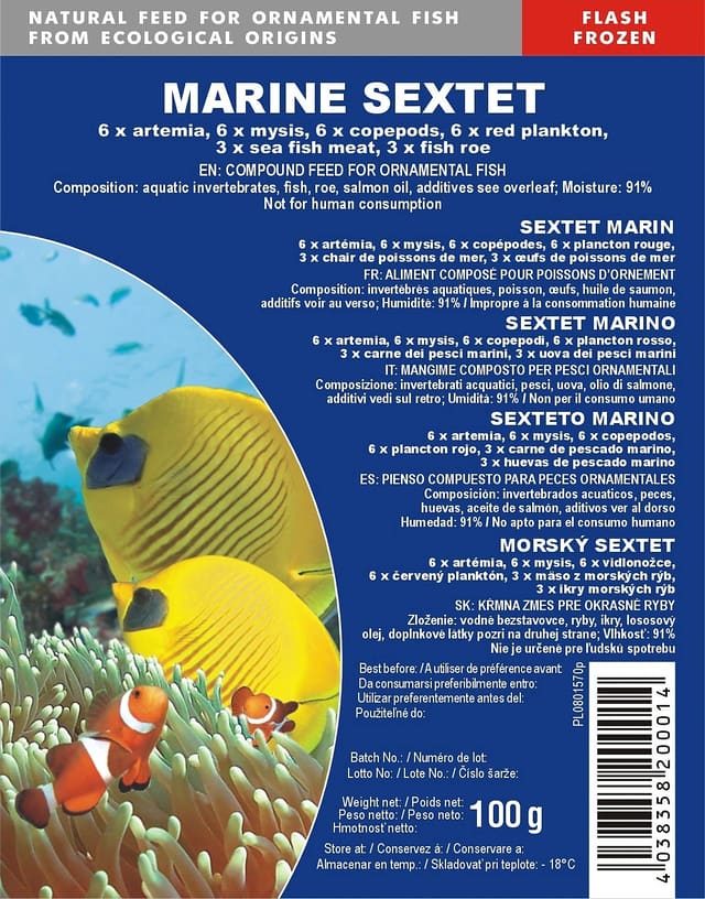 Sextet Marin frozen blister fish food pack 6 x 100g