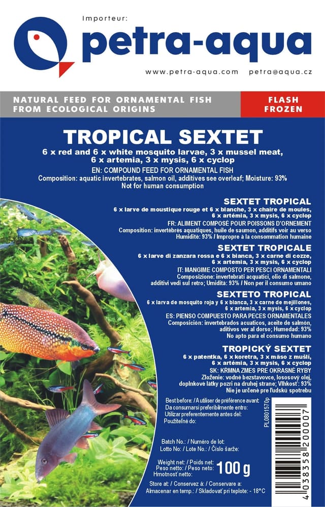 Petra Sextet Tropical frozen blister fish food pack 6 x 100g