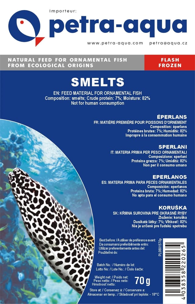 Petra Smelts frozen monotray 6 x 70g blister pack frozen fish food
