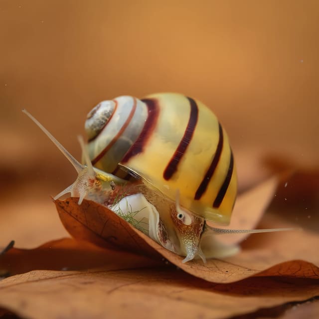 Spixi Snail (Asolene spixii) with rounded yellow shell and dark spiral bands, representative stock reference