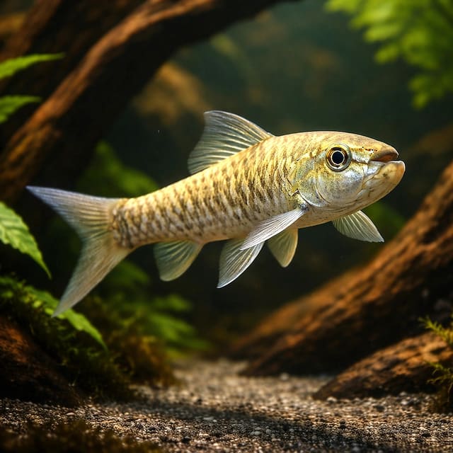 Suckerhead Garra (Garra gotyla) grazing on smooth river stone — representative image