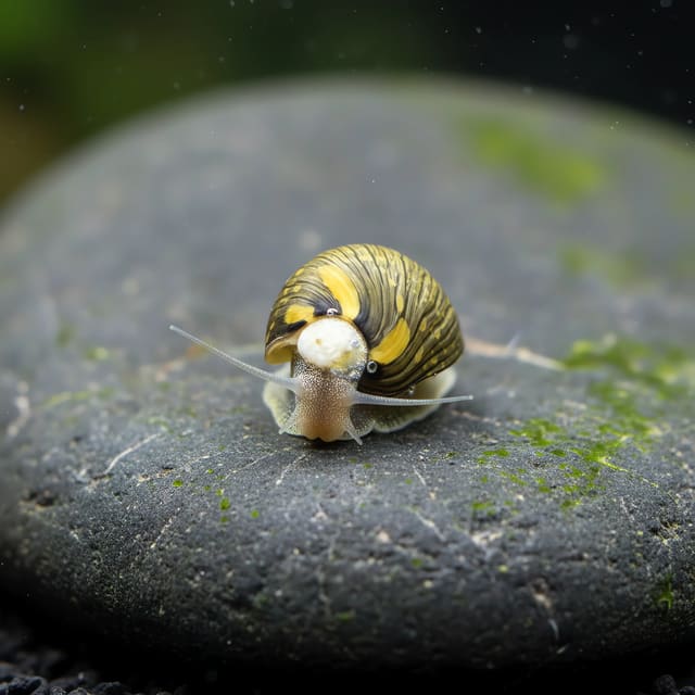 Sun Nerite Snail (Neritina sp.) - freshwater algae eating snail with sun-ray shell pattern