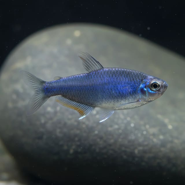 Super Blue Emperor Tetra (Inpaichthys kerri) with blue-violet sheen and a dark lateral band