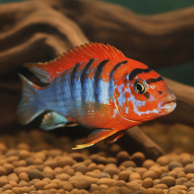 Sweden Hongi Cichlid Labidochromis sp. Hongi in a rocky Malawi aquarium